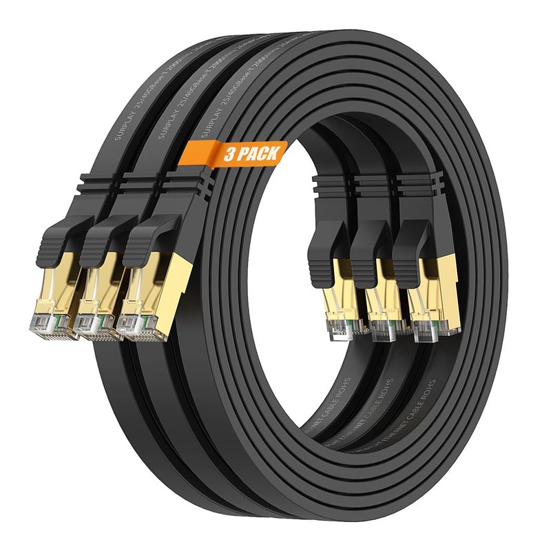 Surplay Cat8 10FT-3Pack Ethernet Cable,Black-40Gbps Internet Network Cord,High Speed Gold-Plated RJ45 Double Shielded with Ground Wire & Cable-Tie for PS5/4,PC,Xbox,Hub,TV - Image 1